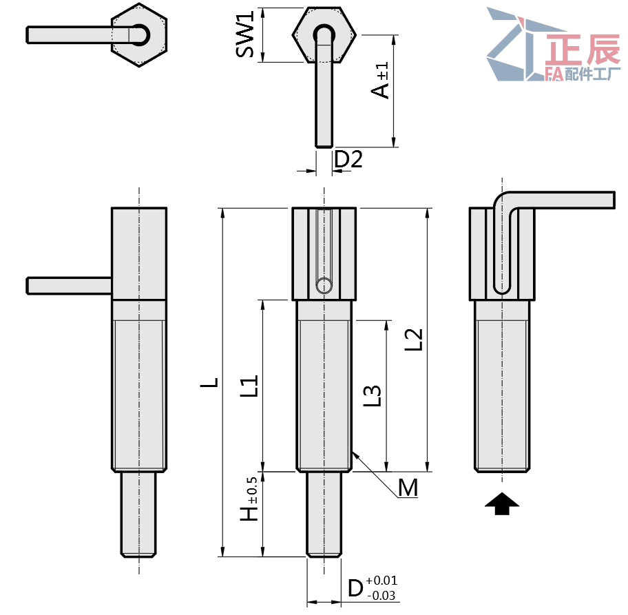 L-Typ-Indexbolzen, einfacher Finish-Hebel PLCN