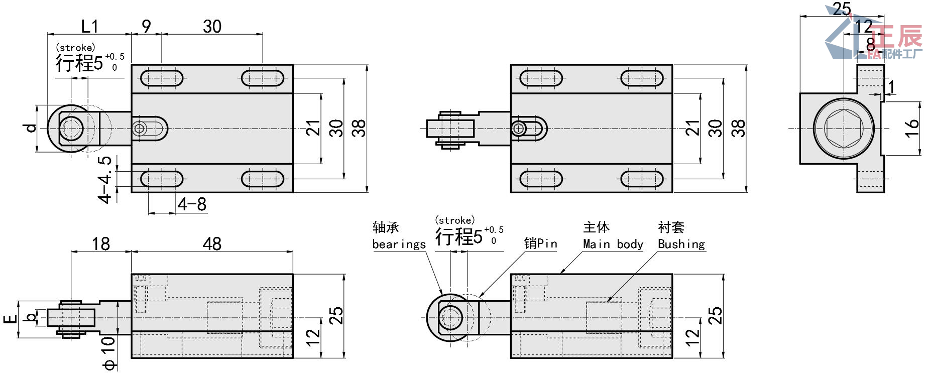 ZTBPJ Rollenstößel mit vertikaler oder seitlicher Montagemöglichkeit
