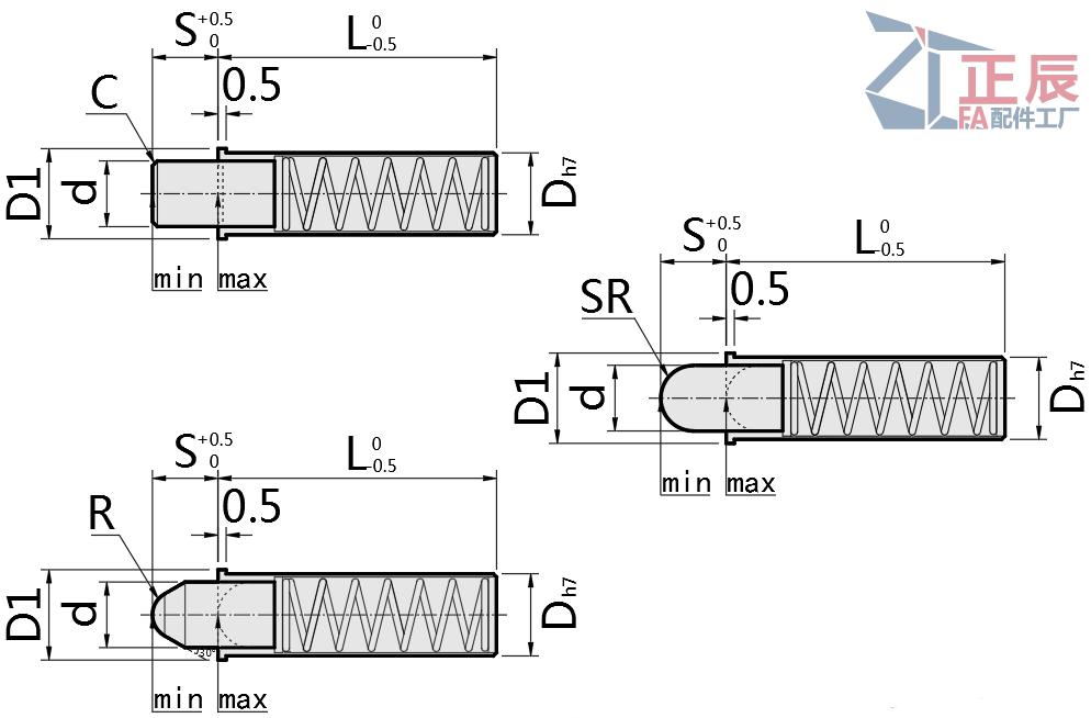 Standard-Mikrofederstößel, flach, kugelförmig, MPFL