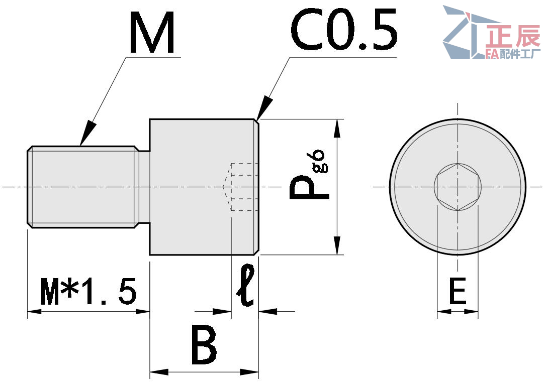 Rundkopf-Fixierstift mit großem Kopf und flacher Spitze mit Innensechskant-Gewindeschaft JPLR