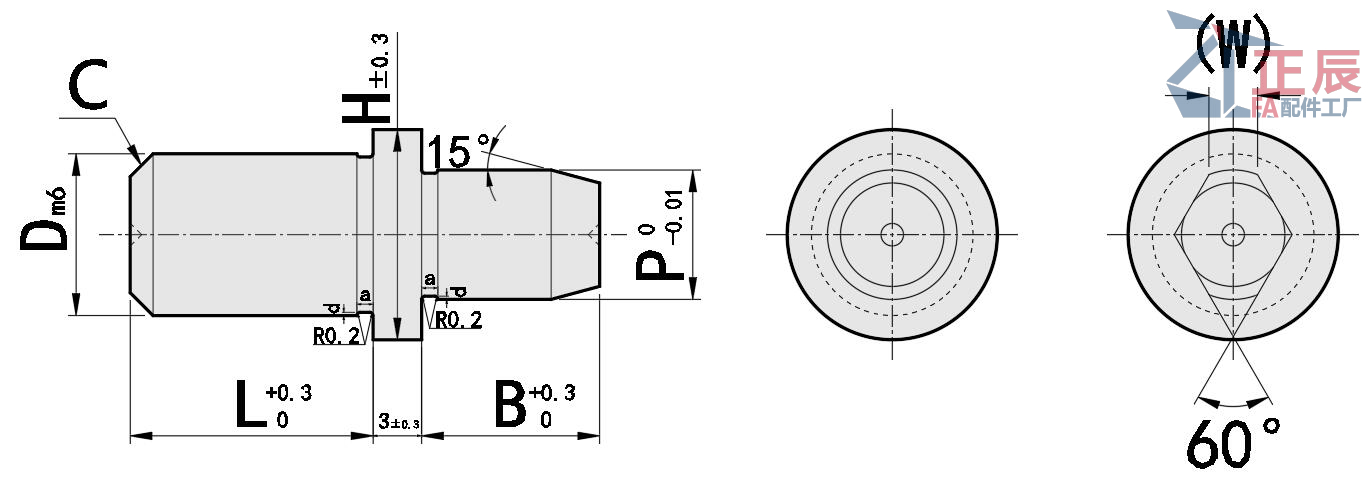 Schulter-Präzisions-Positionierstift, runder Diamantkopf, konische Spitze, gerade JPJB