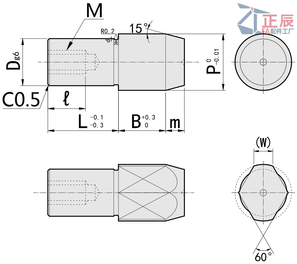 Positionierungsstift mit großem Kopf, rund/Diamantkopf, konische Spitze JPBTB