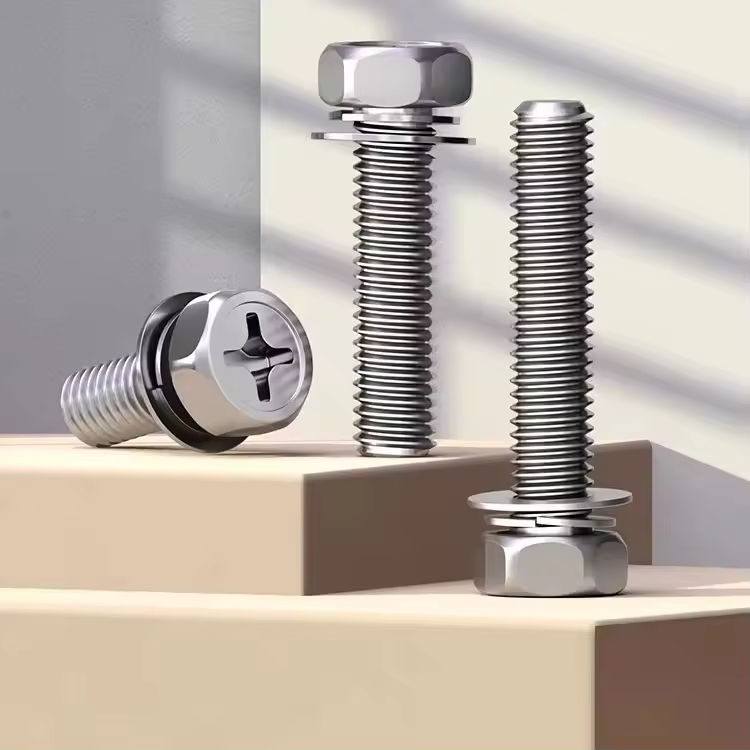 Kreuzschlitz-PKD-Stecker mit Sechskantkopf und befestigter Unterlegscheibe, SS-Kombinationsschraube