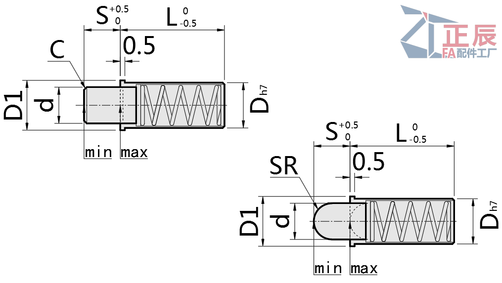 Edelstahlflansch Federstößel Micro Short MPFS