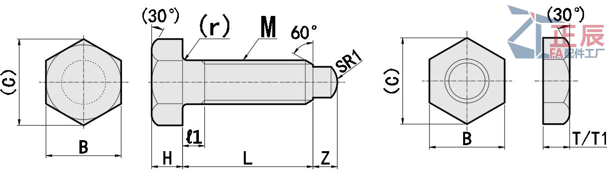 Fixierschrauben mit Sechskantkopf und abgerundeter Spitze STCA STBA